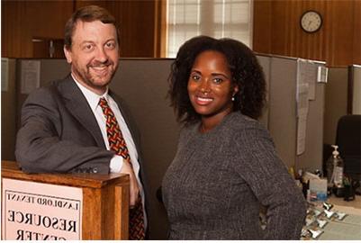 Attorney of the Day Alicia Lee and Brian Rohal at the Landlord Tenant Resource Center